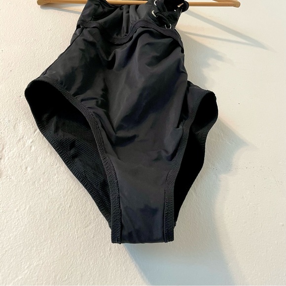 J Crew Swimsuit Piqué Lace-up, Black Sz 8 - Picture 8 of 14